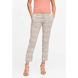 Banana Republic Avery Linen-Cotton Plaid Tan Ankle Pant Preppy Clean Girl Size 8